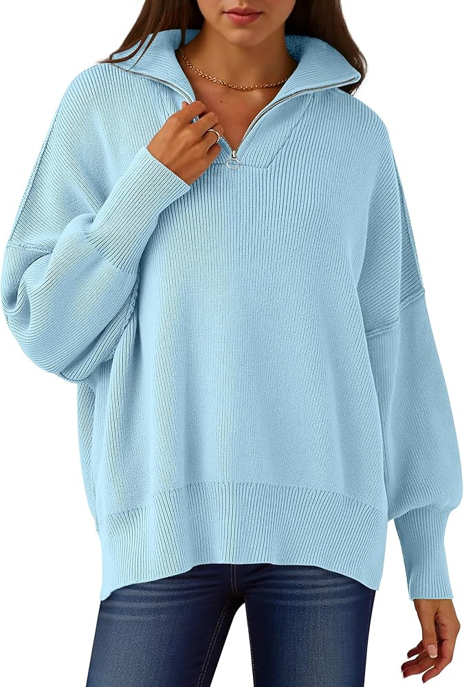 ANRABESS Women's Oversized Fashion Long Sleeve Quarter Zip Baggy Loose Slouchy Sweater Pullover T... | Amazon (US)
