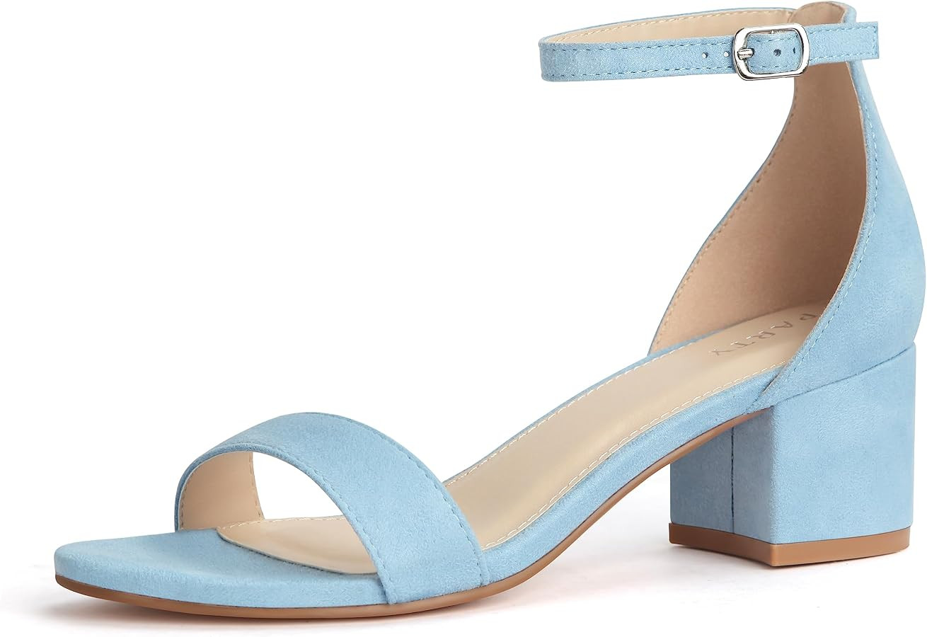 PARTY Women's Open Toe Ankle Strap Low Block Chunky Heels Sandals | Amazon (US)