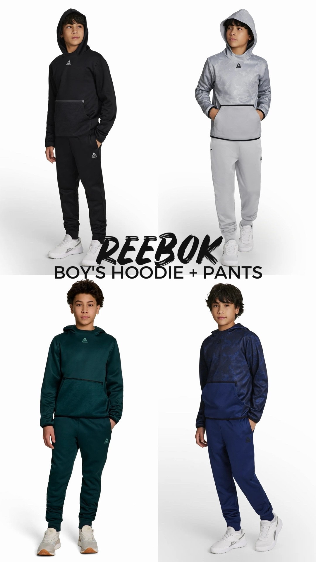 Reebok slim fit hoodie and pants ar Walmart 
Under $20 a piece 
Fit tts and archer wears a L 10/12  

#LTKKids