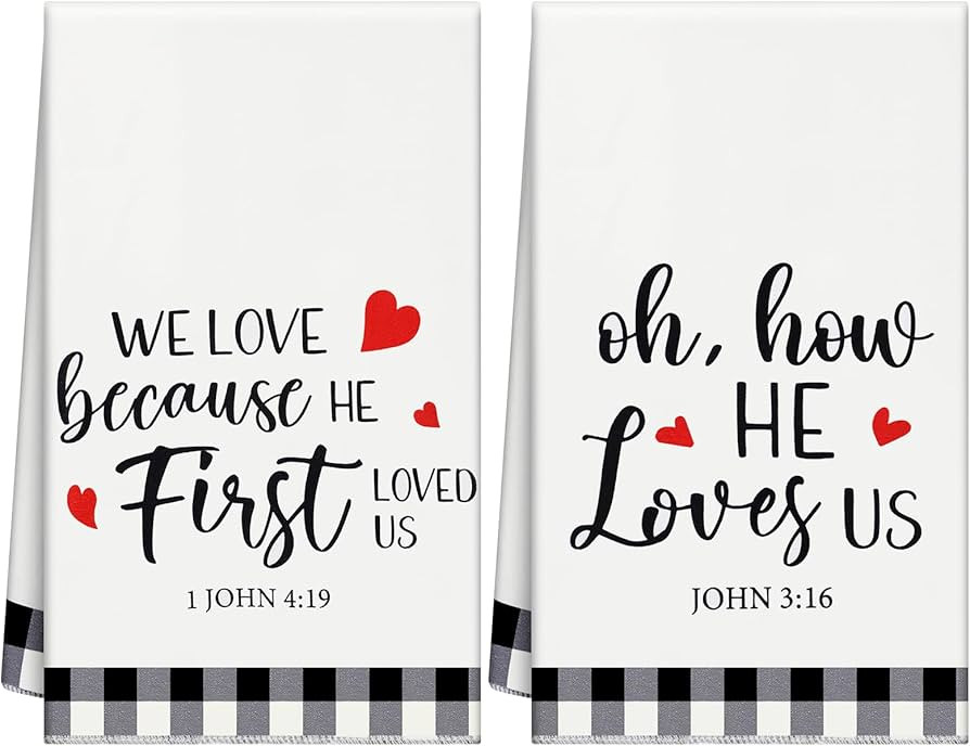 Macarrie 2 Pcs Buffalo Plaid Valentine Kitchen Towels Christian Gifts Oh How He Loves Us Rustic K... | Amazon (US)
