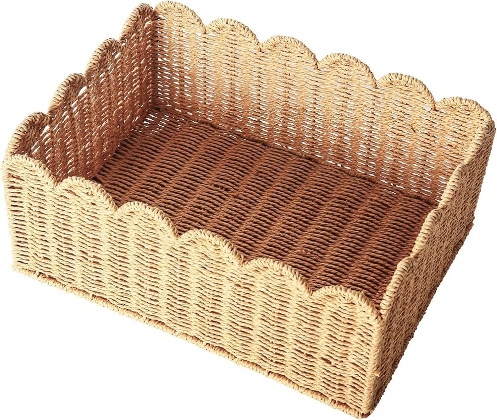 Scalloped Edge Basket, Wicker Storage Baskets, Hand Woven Baskets for Shelves,Natural Baskets for... | Amazon (US)