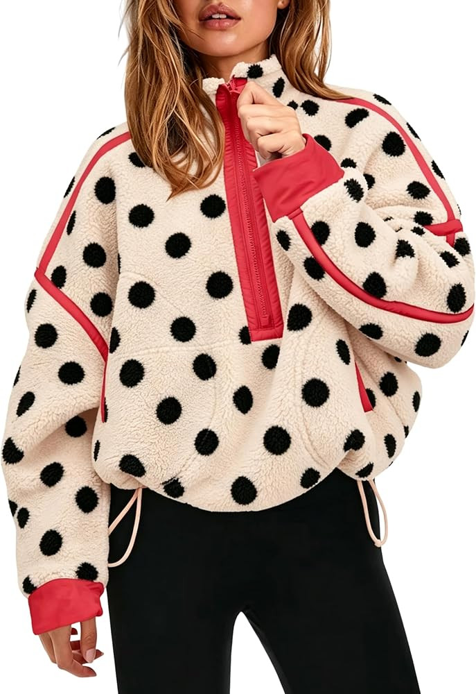 Women's Sherpa Fleece Jacket Polka Dot Drawstring Coat | Amazon (US)