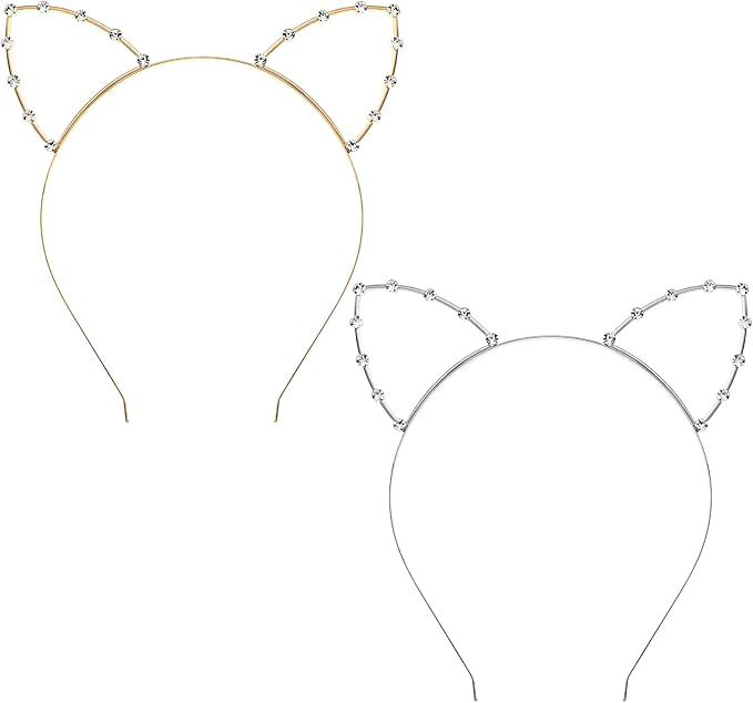 2 Pcs Crystal Cat Ears Headband Rhinestone Cat Ear Tiaras Hair Band Party Cosplay Costume Accesso... | Amazon (US)