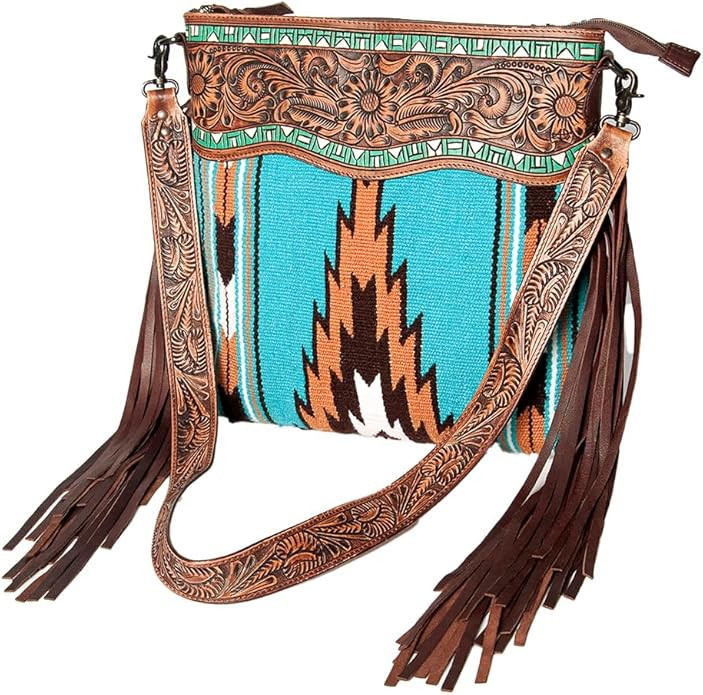 American Darling Signature Crossbody Hand Tooled Saddle Blanket Genuine Leather Western Women Bag... | Amazon (US)