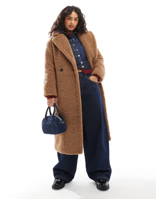 Bershka maxi shearling coat in brown | ASOS (Global)
