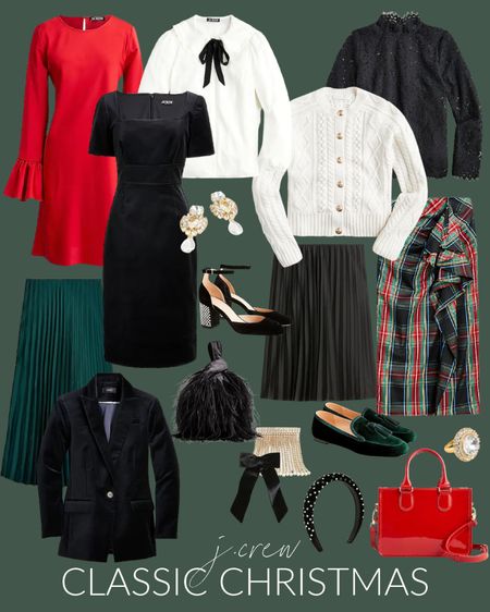 These classic Christmas outfit ideas from J. Crew couldn’t be cuter for the holidays! Perfect for Christmas family photos, Christmas church outfits, holiday parties and more! Includes a ruffle sleeve dress, velvet sheath dress, cableknit cardigan, pleated skirt, Stewart plaid ruffle skirt, velvet blazer, patent leather prize, velvet loafers, feather bag, bow top and more!
.
#ltkholiday #ltksalealert #ltkunder50 #ltkunder100 #ltkseasonal #ltkstyletip #ltkshoecrush #ltkitbag #ltkhome #ltkfamily #ltktravel 

#LTKunder100 #LTKHoliday #LTKsalealert