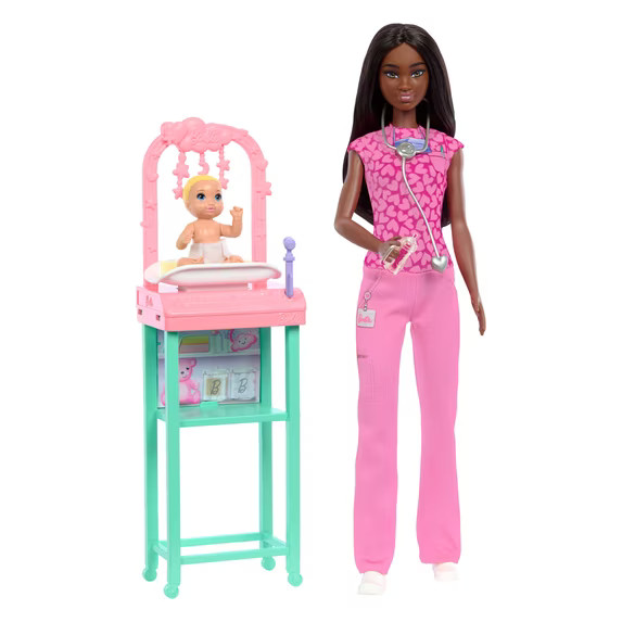 Barbie Baby Doctor Doll with Brunette Fashion Doll, 1 Baby Doll, Furniture & Accessories | Walmart (US)