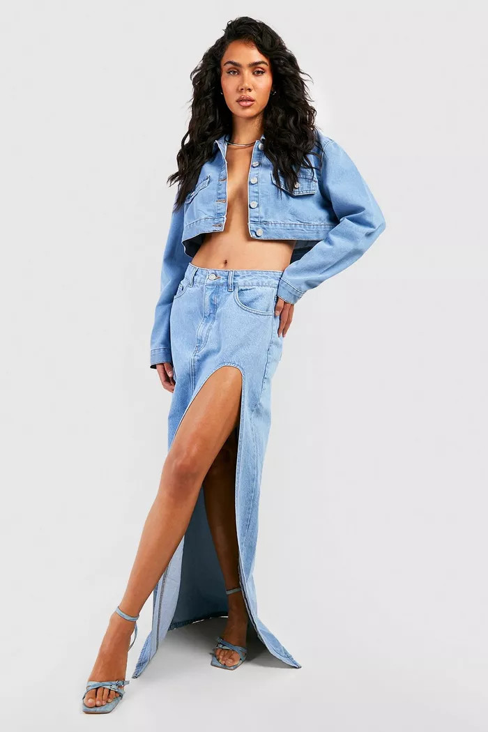 Side Split Denim Maxi Skirt | boohoo (US & Canada)