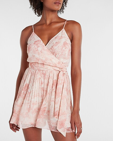 Abstract Print Pleated Wrap Front Romper | Express
