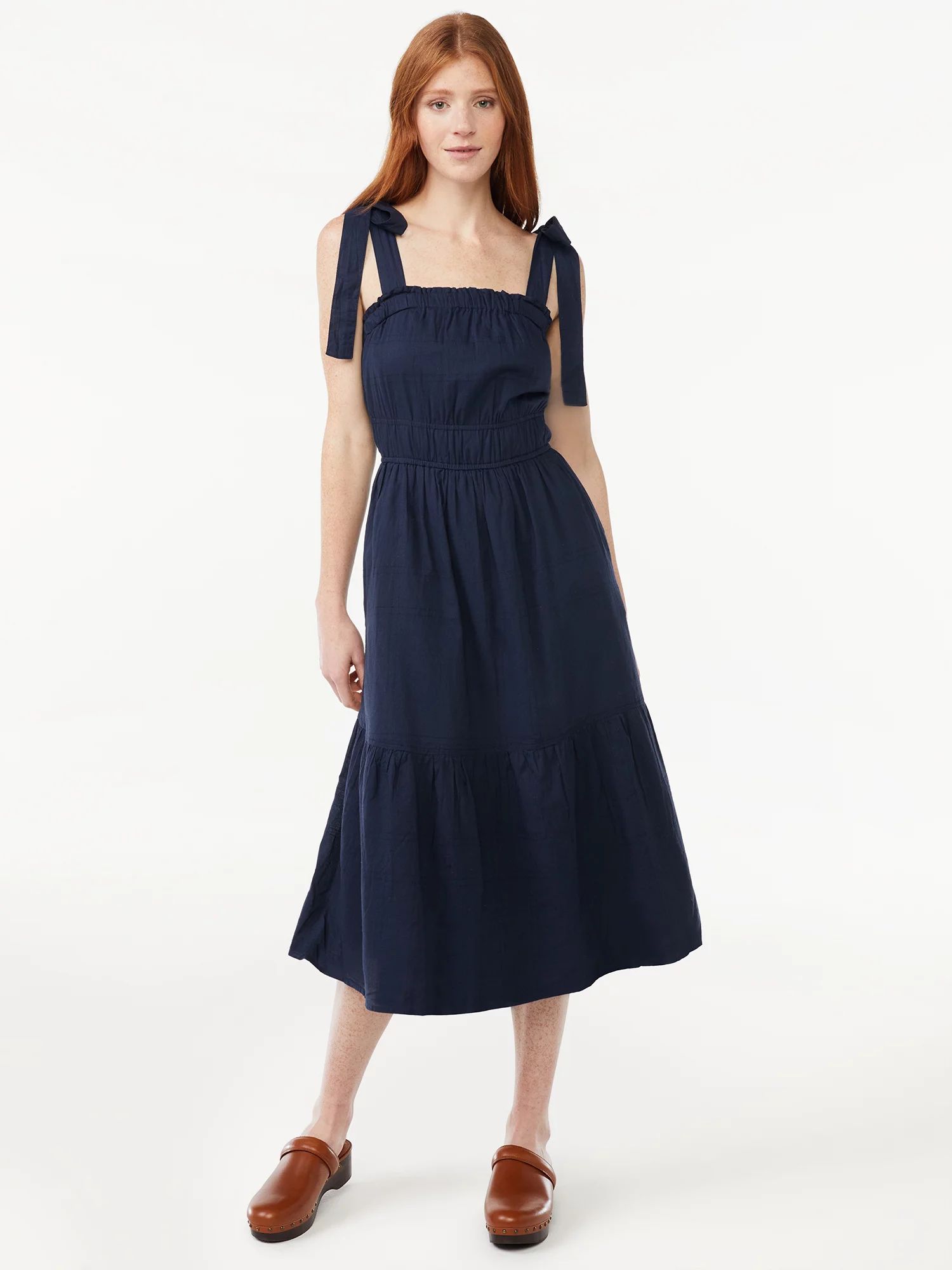 Free Assembly Women's Midi Sundress with Tie Shoulder Straps | Walmart (US)