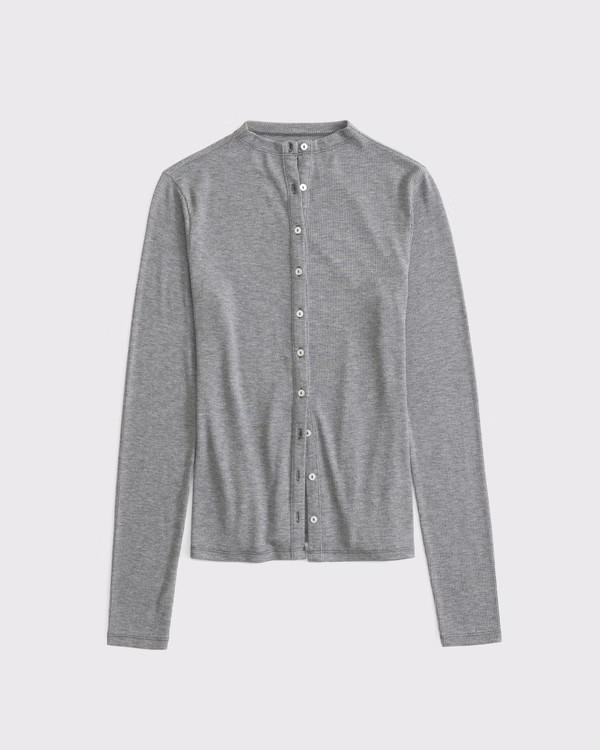 Women's Long-Sleeve Mockneck Button-Through Top | Women's Tops | Abercrombie.com | Abercrombie & Fitch (US)
