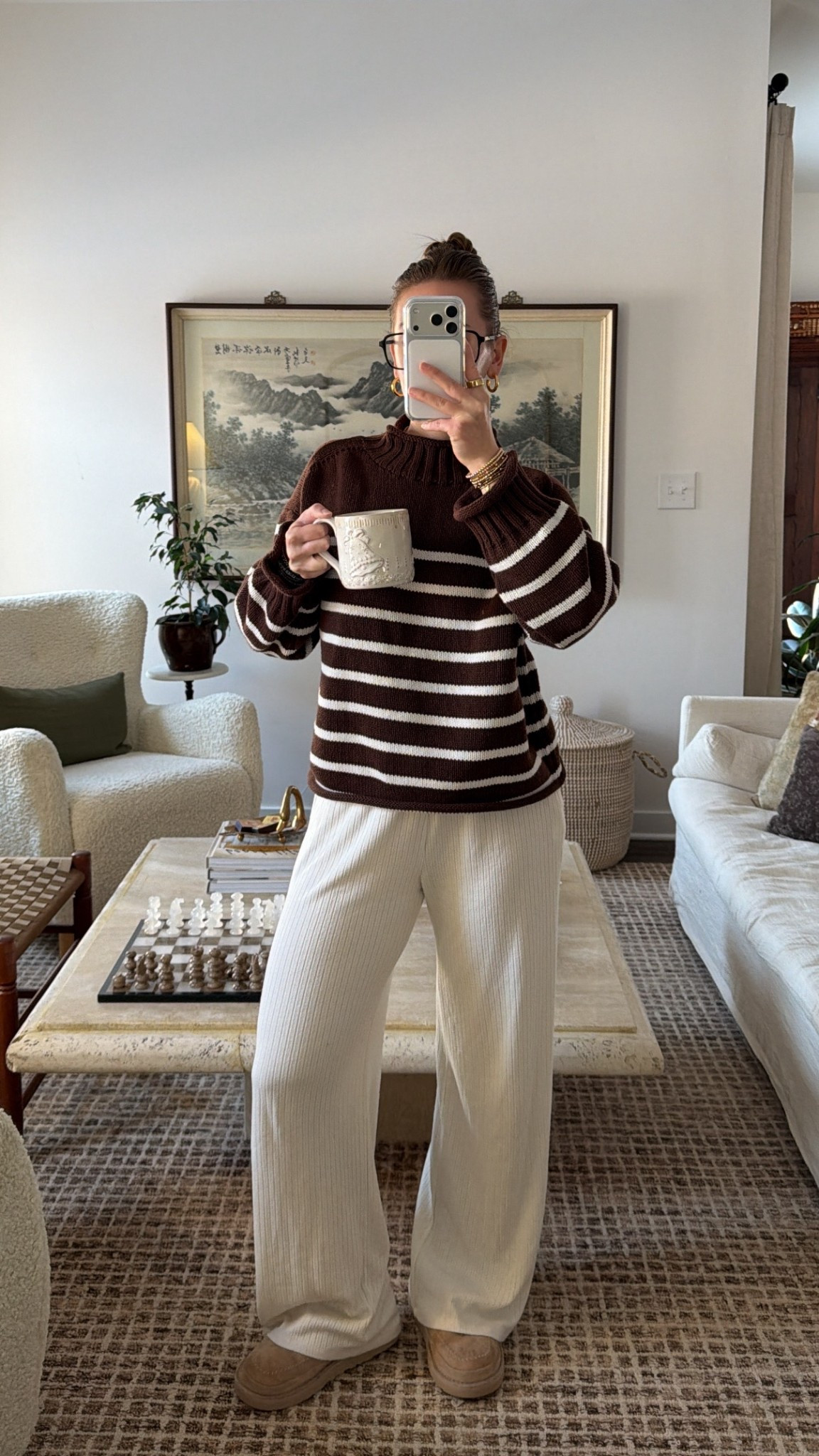 1/30/26 Morning loungewear, but make it polished. Wearing my J.Crew brown and white striped roll-neck sweater with my Amazon blue light glasses for an easy, cozy start to the day. My Abercrombie lounge pants are an older pair, but I wanted to share the vibe because this combo is a go-to for slow mornings at home.

#LTKmorningroutine #LTKgrwm #LTKootd