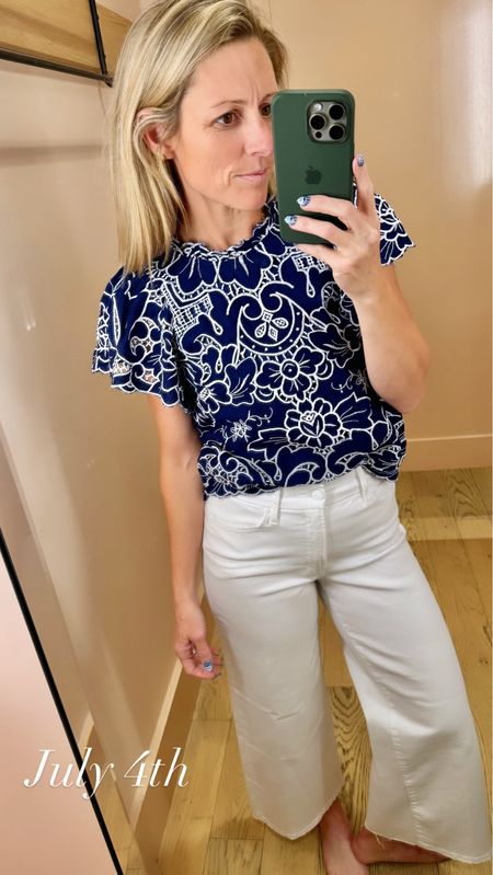 4th of July will be here before we know it, sop I’ve started thinking red, white, and blue outfits.  Love this embroidered flutter sleeve top, also available in red.  Pairs perfectly back with white jeans for a classic look.  Wearing size XS in top.

#July4th #4thofjulyoutfit #summeroutfit #whitejeans #whitepants #redwhiteandbblue 

#LTKSeasonal #LTKParties #LTKStyleTip