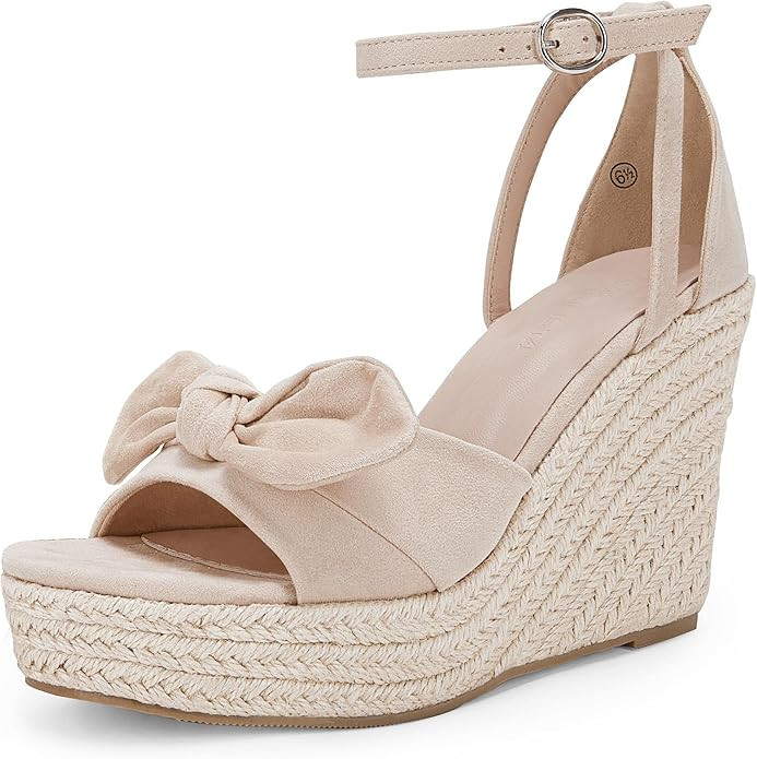 Womens Wedge Sandals Open Toe Wedges Cute Bowknot Buckle Ankle Strap Espadrille Platform Sandals | Amazon (US)
