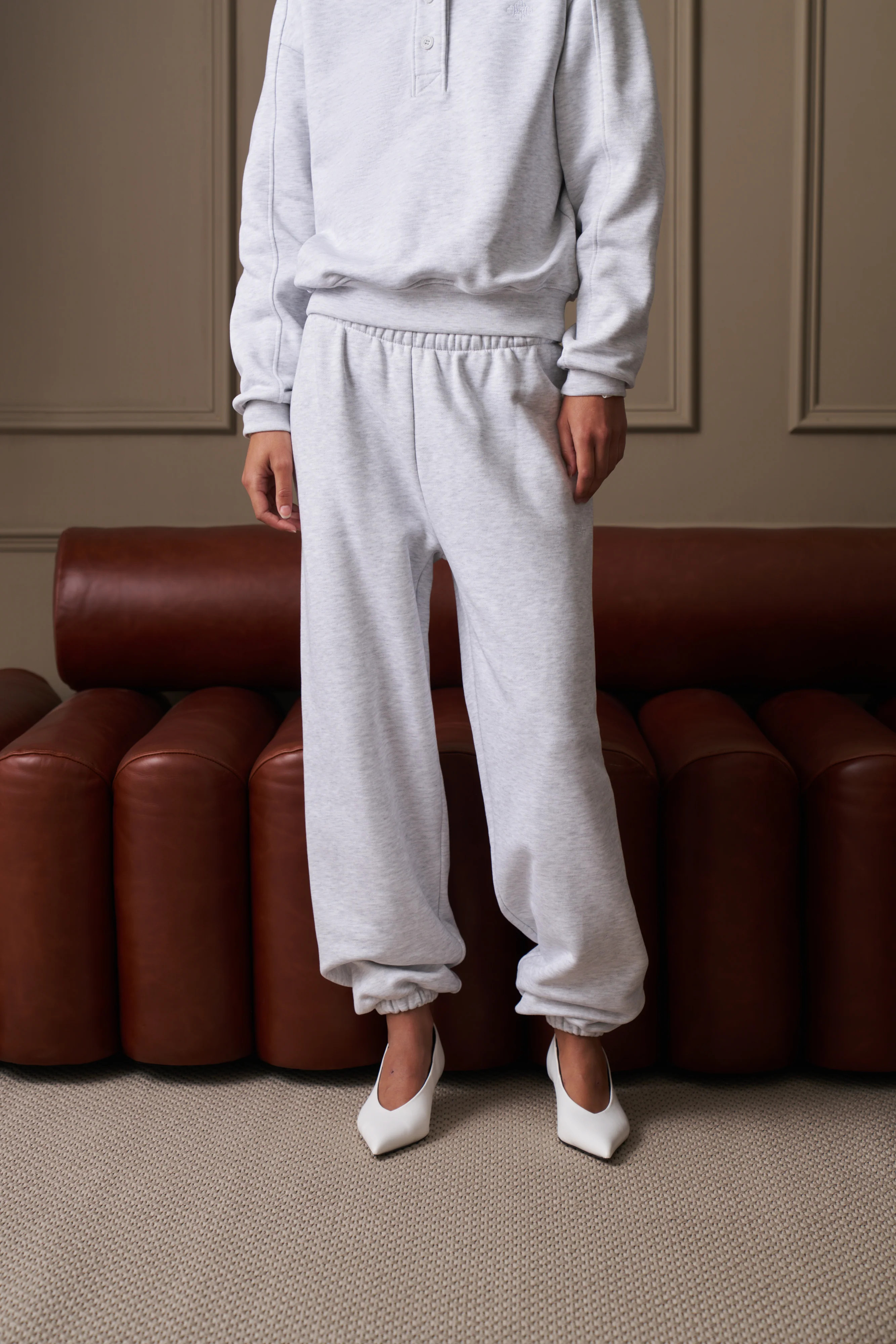 RELAXED CUFFED JOGGERS - GREY MARL | The Couture Club