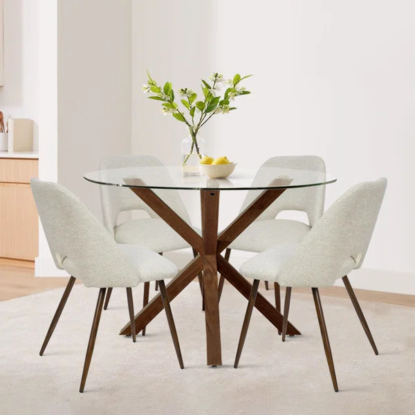 Aunnika 5-Piece 40 Inch Round Glass Dining Table Sets | Wayfair North America