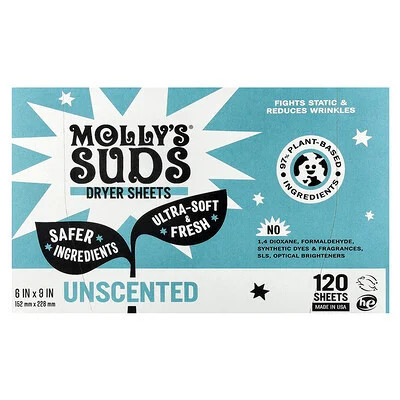 Molly's Suds, Dryer Sheets, Unscented, 120 Sheets | iHerb
