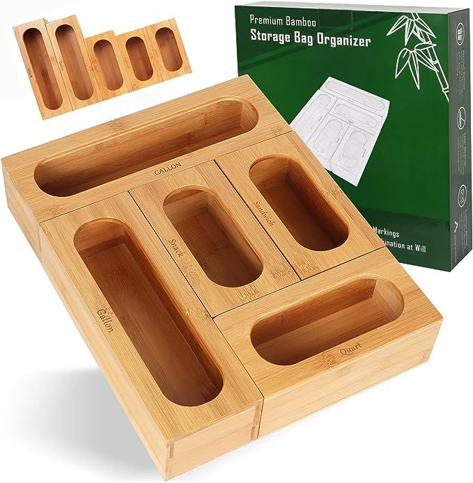 ILFYCOTO Bamboo Ziplock Bag Organizer For Drawer, Food Storage Bag Organizer, Baggie Dispenser Fi... | Amazon (US)