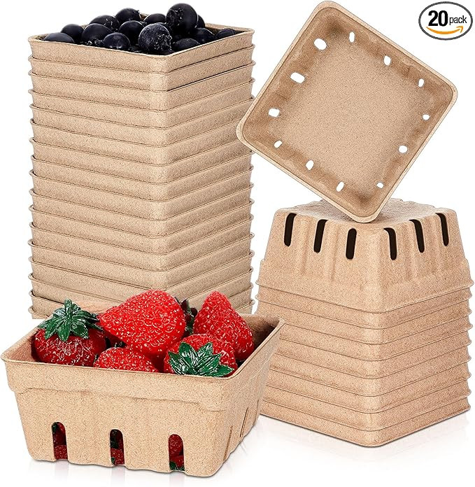 Reallnaive 20 Pack Natural Pulp Fiber Berry Baskets 1/2 Pint, Small Molded Produce Vented Basket ... | Amazon (US)