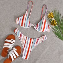 Colorful Stripe Underwire Bikini Swimsuit | SHEIN