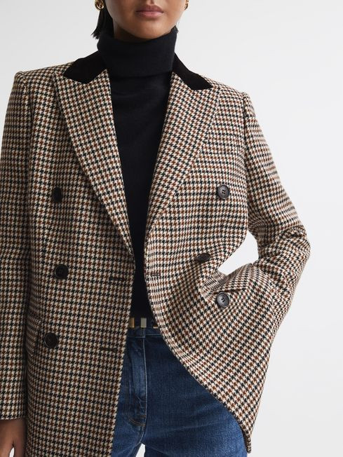 Reiss Multi Cici Wool Dogtooth Double Breasted Blazer | Reiss US