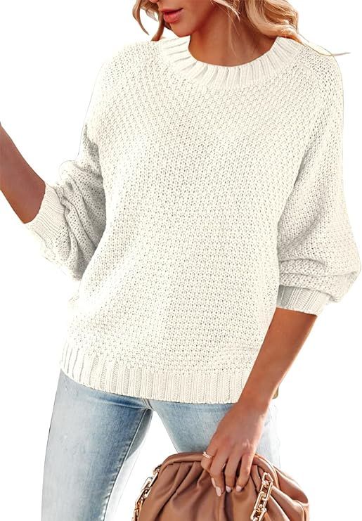 ZIWOCH Women Chunky Knited Sweater Crew Neck Oversized Pullover Long Sleeve Jumper Tops | Amazon (US)