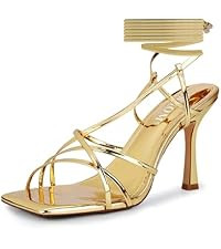 ISNOM Lace Up Heels Sandals for Women, Square Toe, Open Toe Thong, Stiletto Heels Design | Amazon (US)