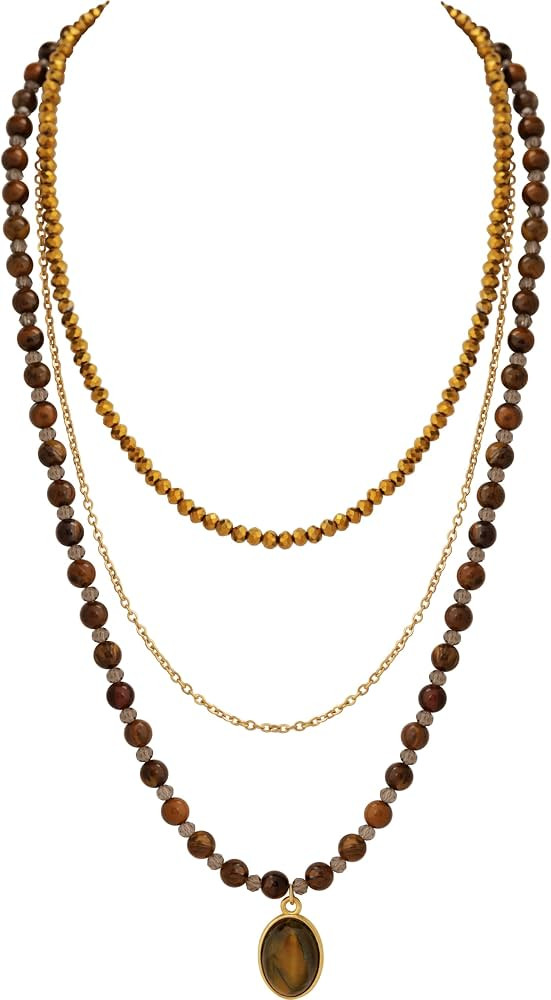 Sacina Layered Tiger Eye Crystal Choker, Boho Necklace, Hippie Necklace, Healing Crystal Necklace, Summer Necklace, Beach Necklace, Christmas Jewelry Gift for Women | Amazon (US)