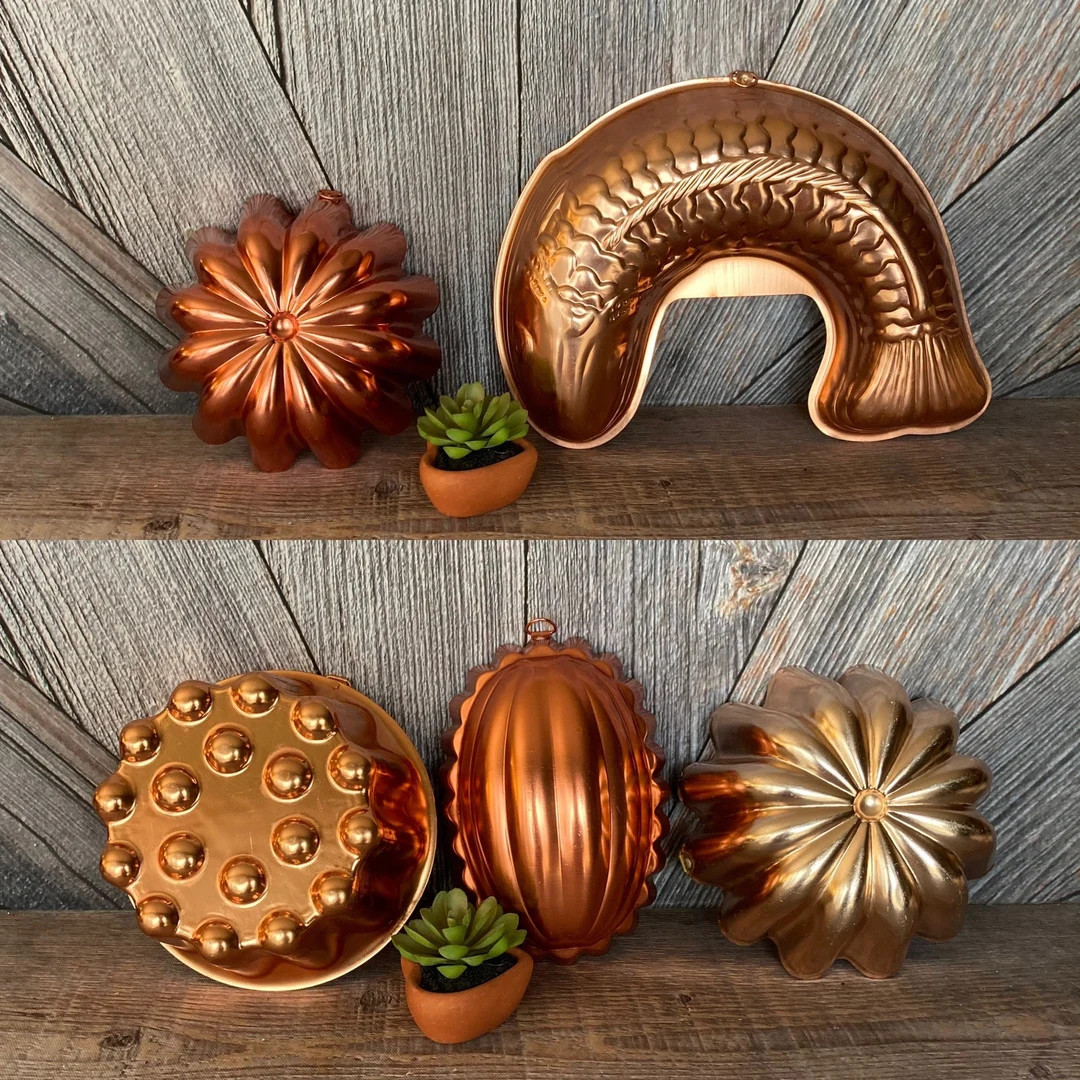 Vintage Jello Molds Copper Metal Farmhouse Decor Wall Hanging Fish Round Design Wreath Pick 1 Cak... | Etsy (US)