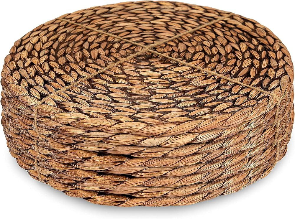 CENBOSS Woven Placemats (13.5" Set of 8, Brown Wash) Round Placemats, Wicker Placemats, Rattan Place | Amazon (US)