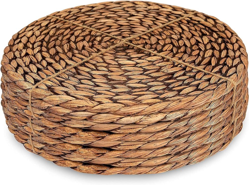 CENBOSS Woven Placemats (13.5" Set of 8, Brown Wash) Round Placemats, Wicker Placemats, Rattan Place | Amazon (US)