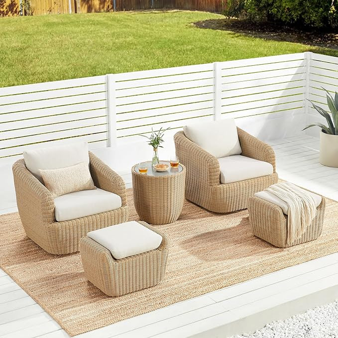 CHITA 5 Pieces Patio Wicker Furniture Set, Outdoor Rattan Bistro Set with Removable Thickened Cus... | Amazon (US)