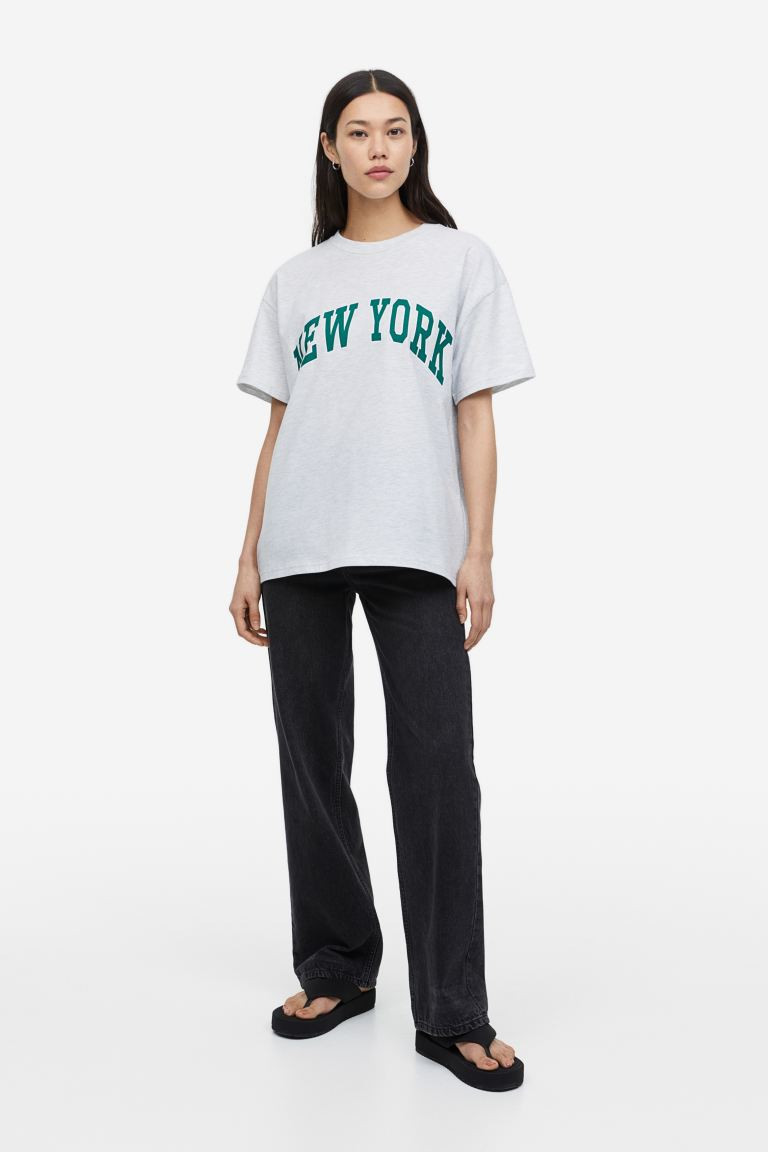 Printed T-shirt - Light gray melange/New York - Ladies | H&M US | H&M (US + CA)