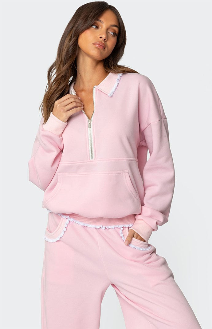 Edikted Women's Ashtin Ruffle Trim Sweatshirt in Light Pink - Size XL | PacSun