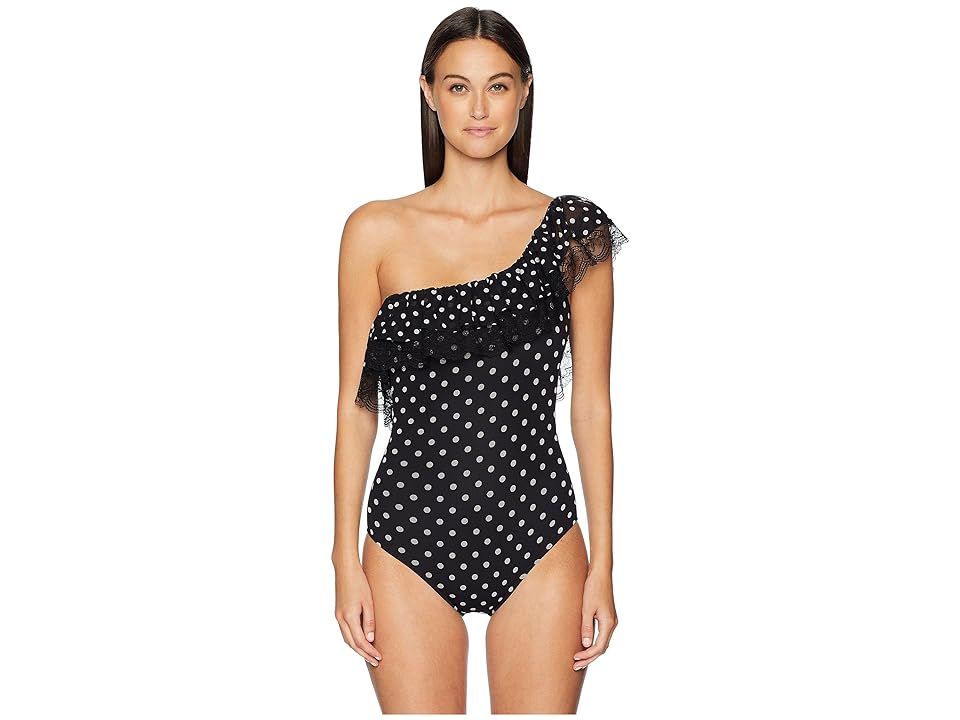 FUZZI One Shoulder Ruffle Swimsuit (Nero) Women's Swimsuits One Piece | Zappos