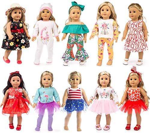 ZQDOLL 19 pcs Girl Doll Clothes Gift for 18 inch Doll Clothes and Accessories, Including 10 Compl... | Amazon (US)