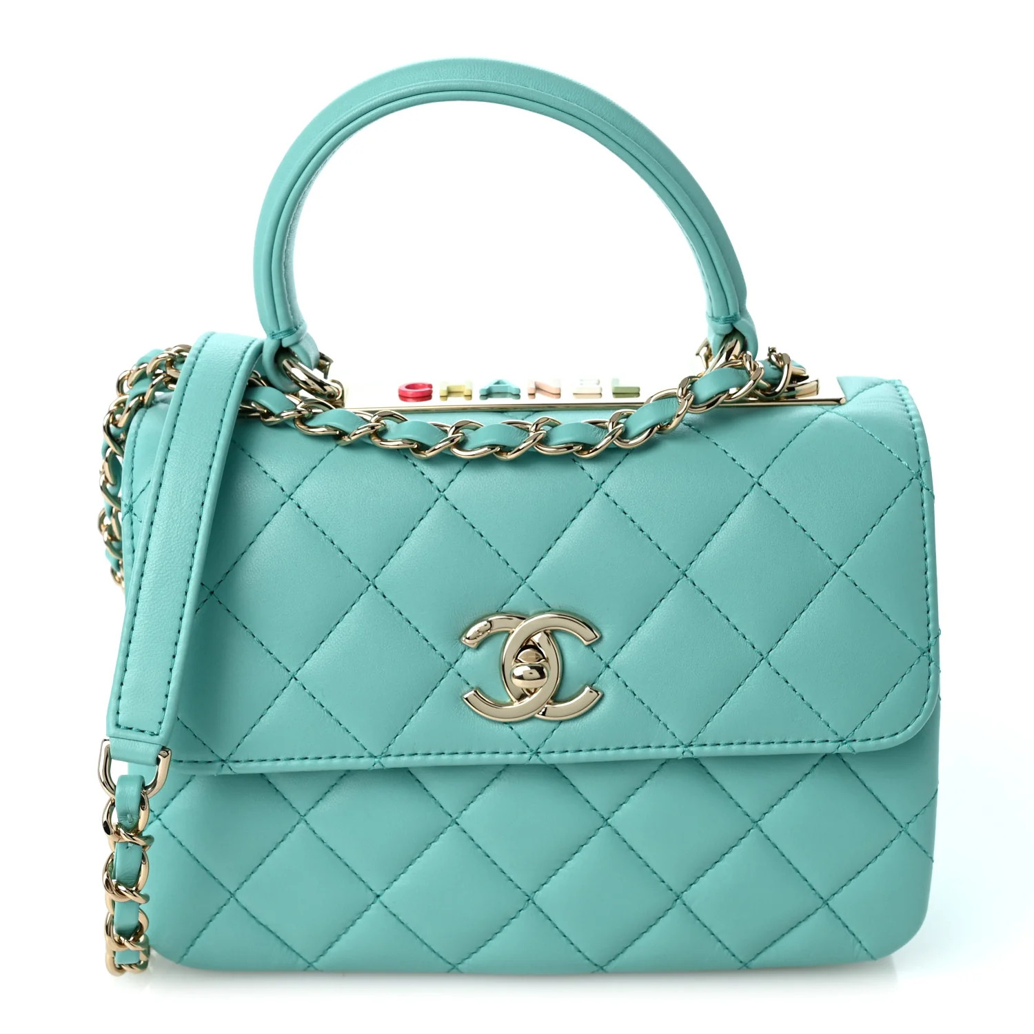Chanel Lambskin Quilted Small Trendy CC Flap Dual Handle Bag Turquoise 1963060 | FASHIONPHILE (US)