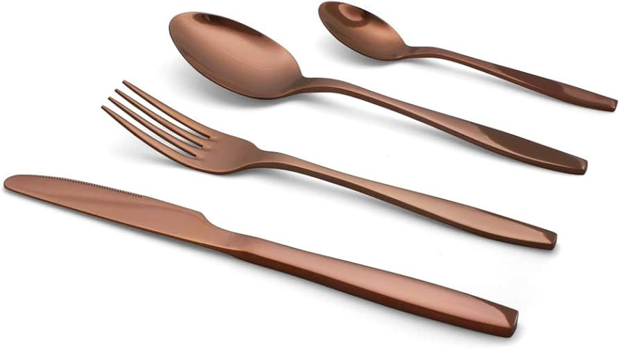 16-piece Copper Flatware, Stainless Steel Silverware Set, Reflective Mirror Finish Cutlery Set, R... | Amazon (US)