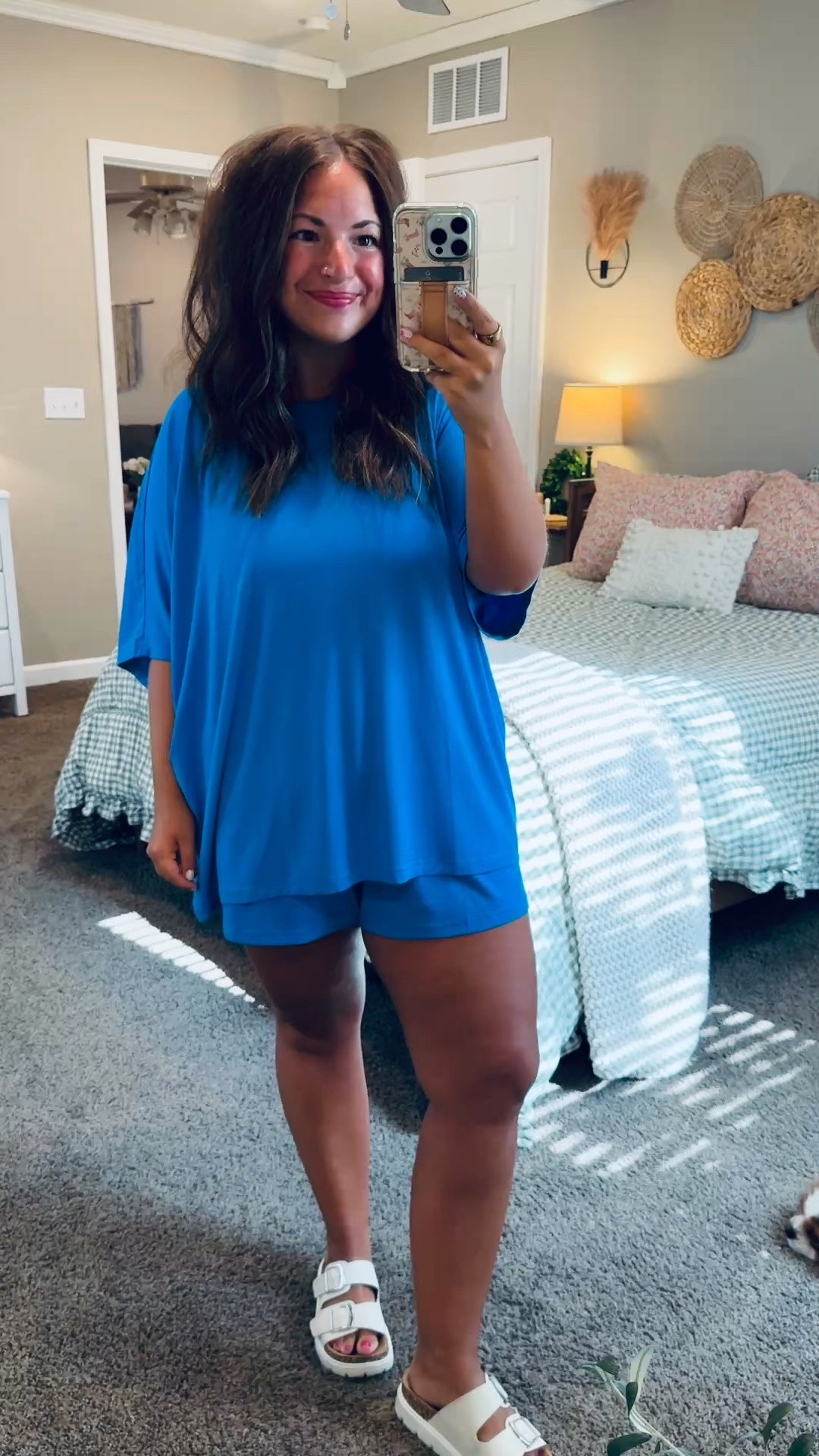 Comfy never looked so cute! 💙 This Amazon set is my go-to for lounging, errands, and everything in between.

sandals: sold out, but linking similar options below!
set: fits true to size // wearing a large 

 #LTKootd #LTKMidsize