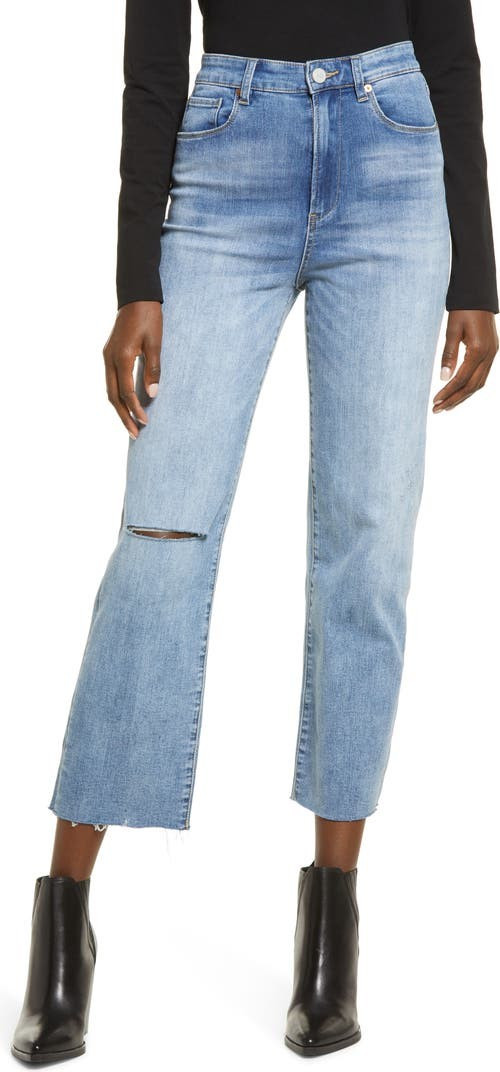 Baxter Super High Waist Ripped Raw Hem Straight Leg Jeans | Nordstrom