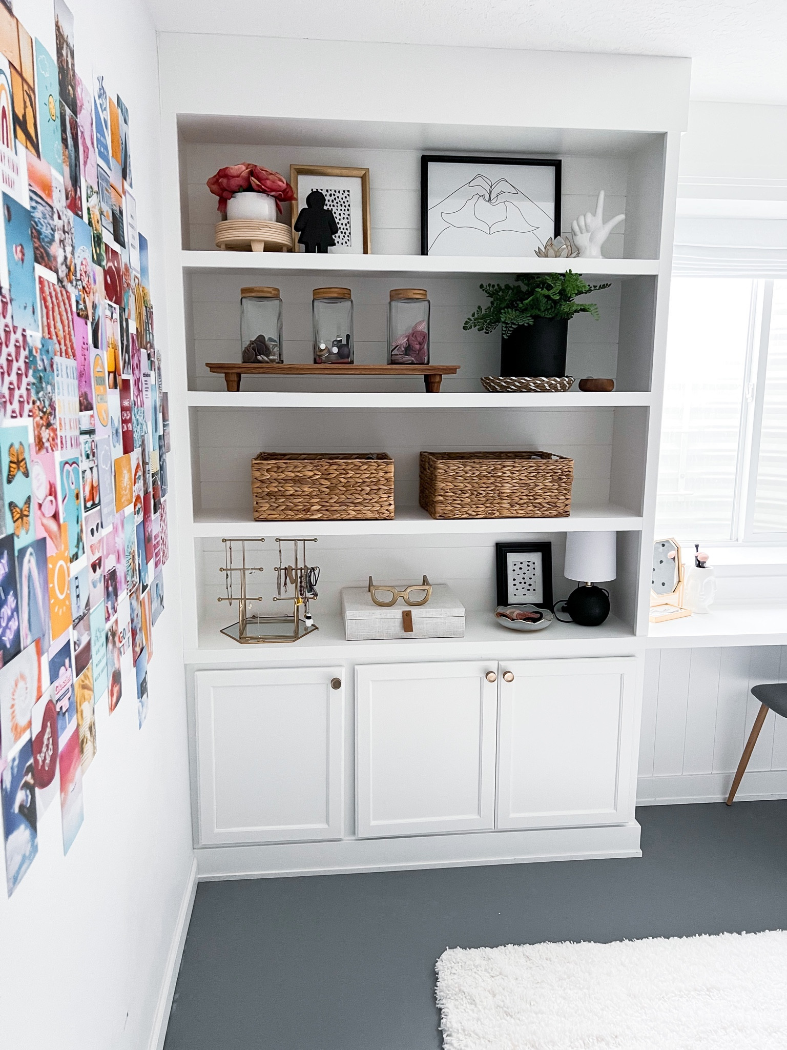 Lexi’s Shelf decor and similar items:
Baskets, art, organization, lamp, jars, jewelry holder. 

#LTKFind #LTKhome