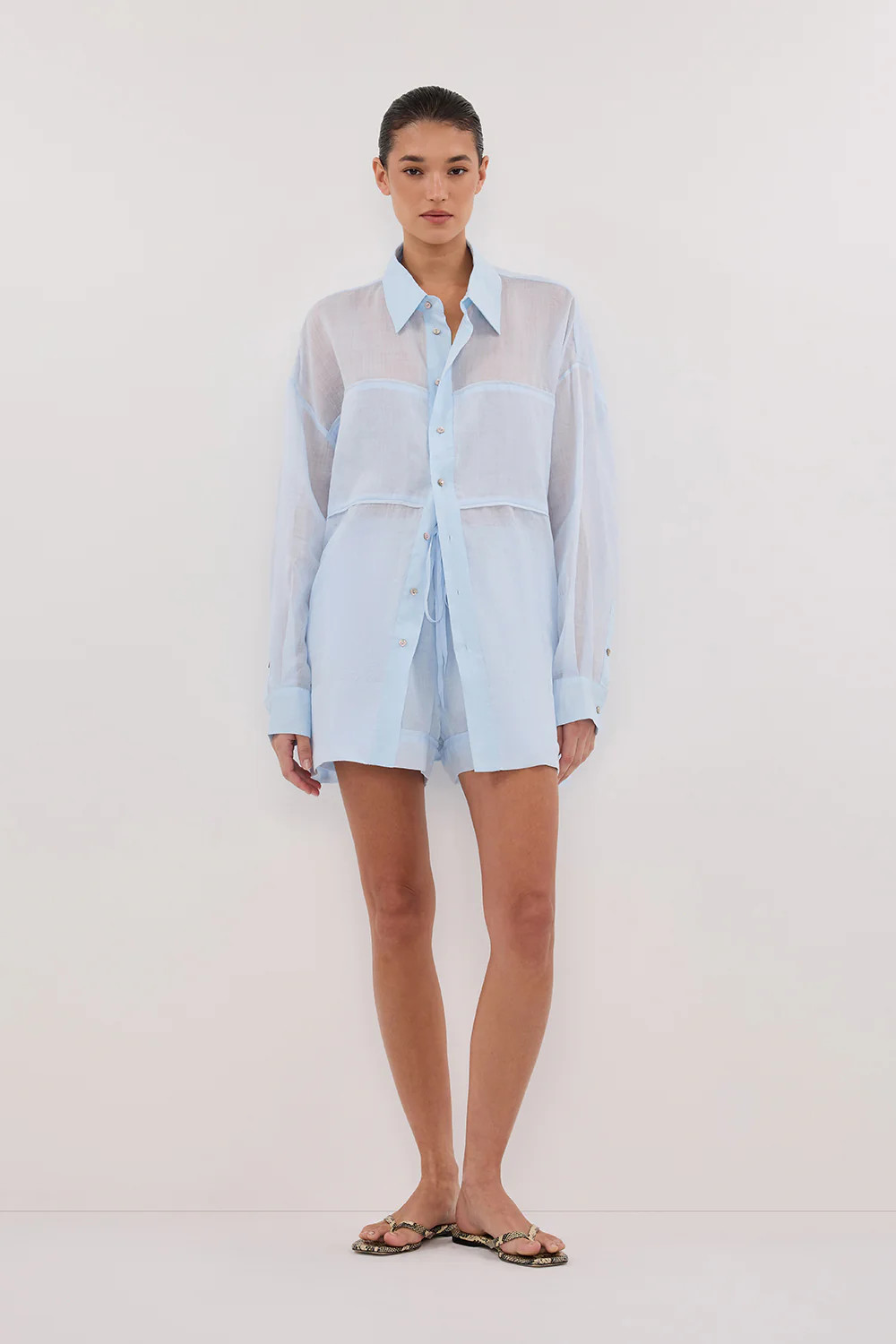 KAI CORNFLOWER RAMIE SLEEVED SHIRT | DISSH