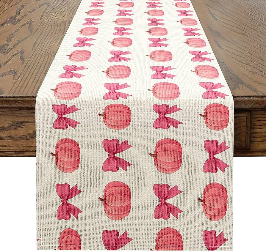 Fall Pumpkin Table Runner 13 X 48 Inches, Bowknot Bow Tie Princess Coquette Kitchen Dining Tables... | Amazon (US)