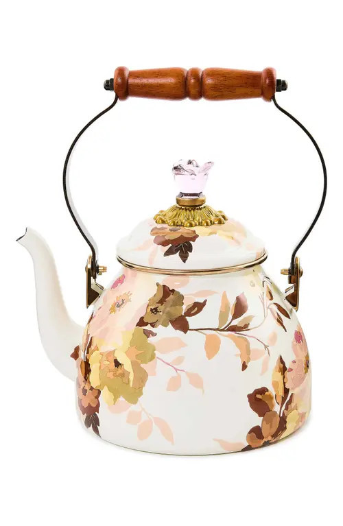 MACKENZIE CHILDS Wild Rose Enameled Steel 2-Quart Tea Kettle in White at Nordstrom | Nordstrom