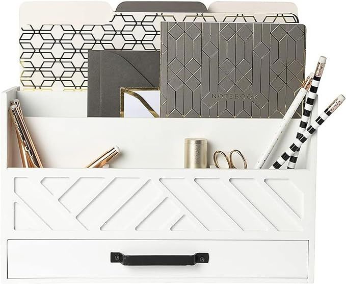 Mail Organizer Countertop Kitchen - White Wood Desk Organizer Storage with Drawer - Mail Sorter O... | Amazon (US)