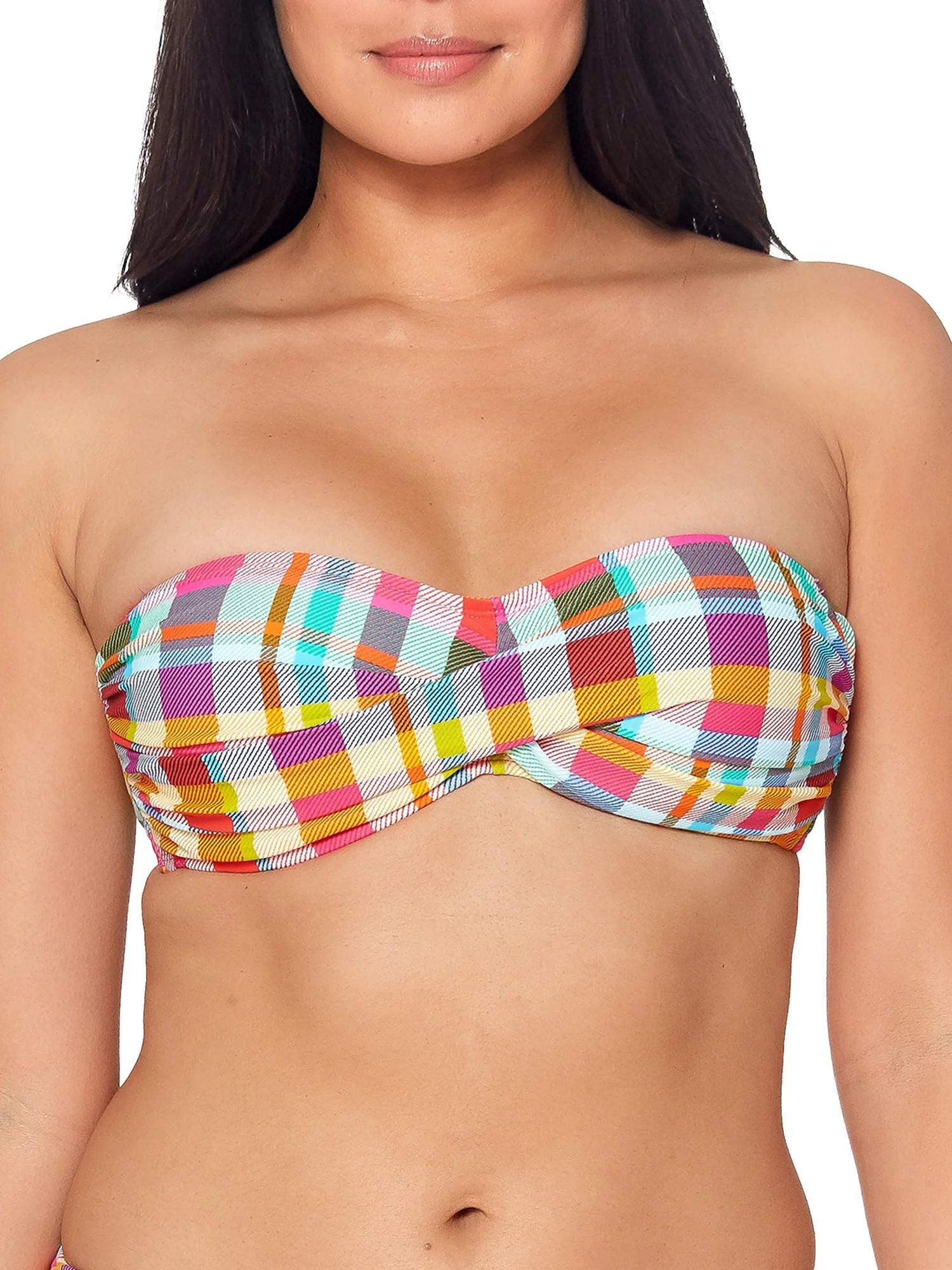 Into the Bleu Women's Plaid Twist Bandeau Bikini Swimsuit Top - Walmart.com | Walmart (US)