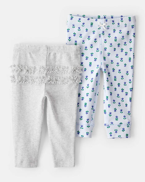 Baby 2-Pack Floral Pull-On Pants - Grey/Blue | Carter's Inc