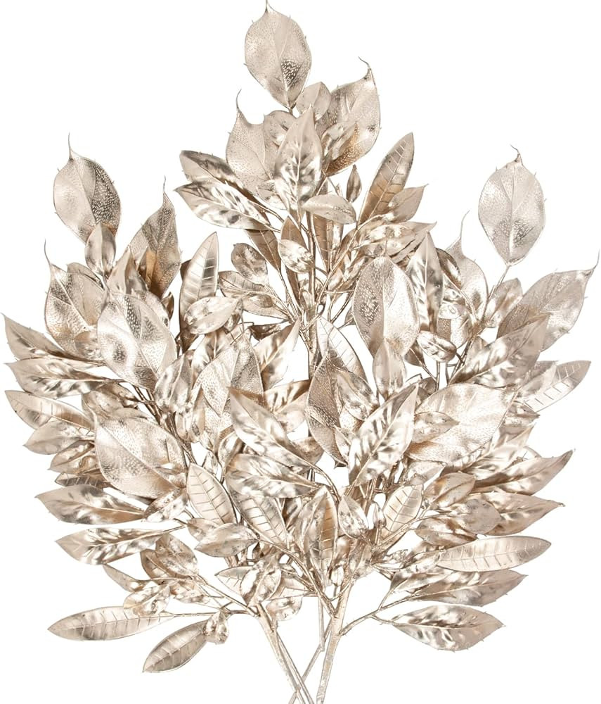 5 Pcs Fake Leaves Plants for Christmas Decor 20 Inch Metallic Gold Artificial Magnolia and Bay Le... | Amazon (US)