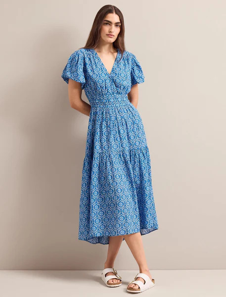 Orla Cotton Maxi Dress - Blue Circle Carnation Print | Cefinn