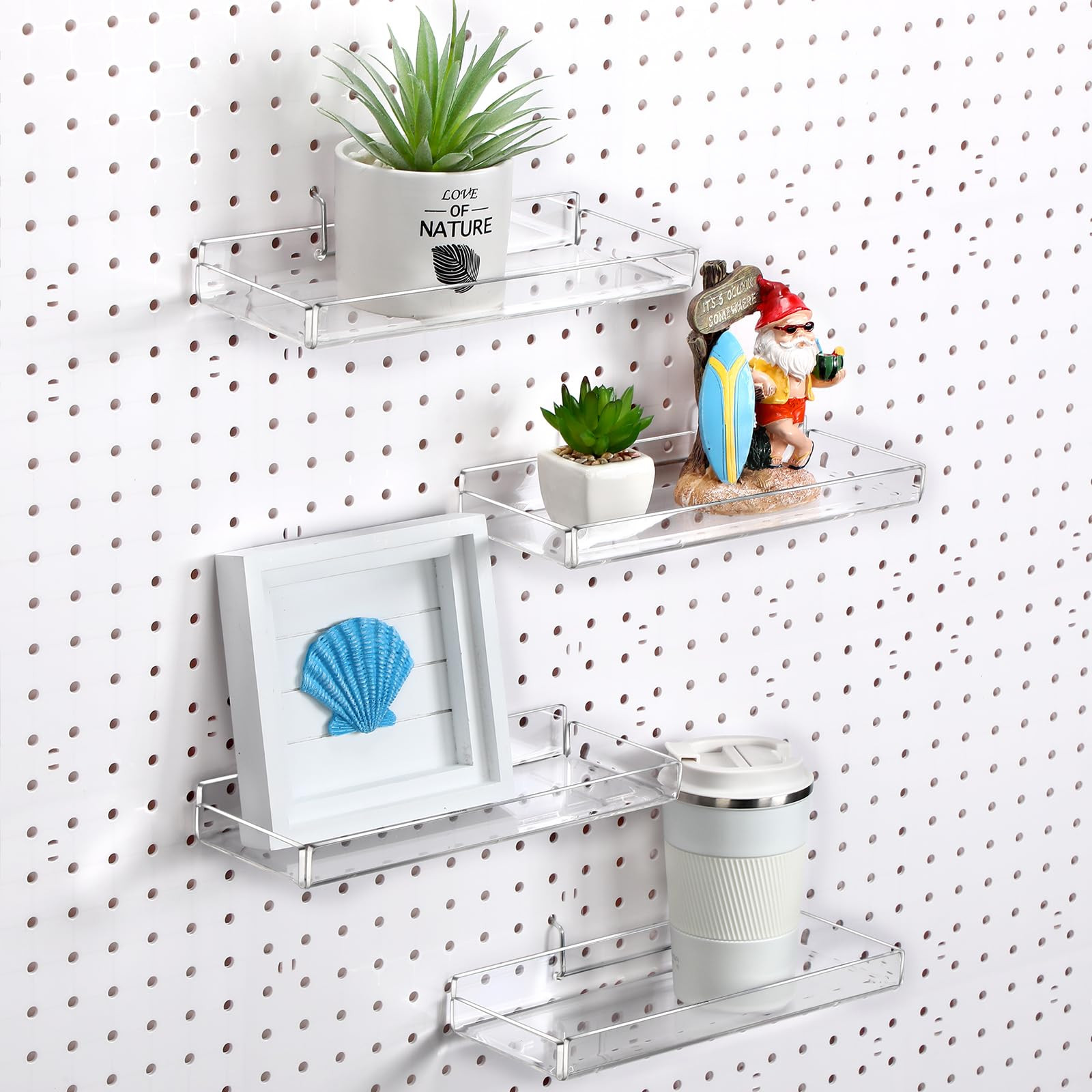 4 Set Acrylic Pegboard Shelves with Metal Hooks Pegboard Tray Organizer Accessories Organizing To... | Amazon (US)
